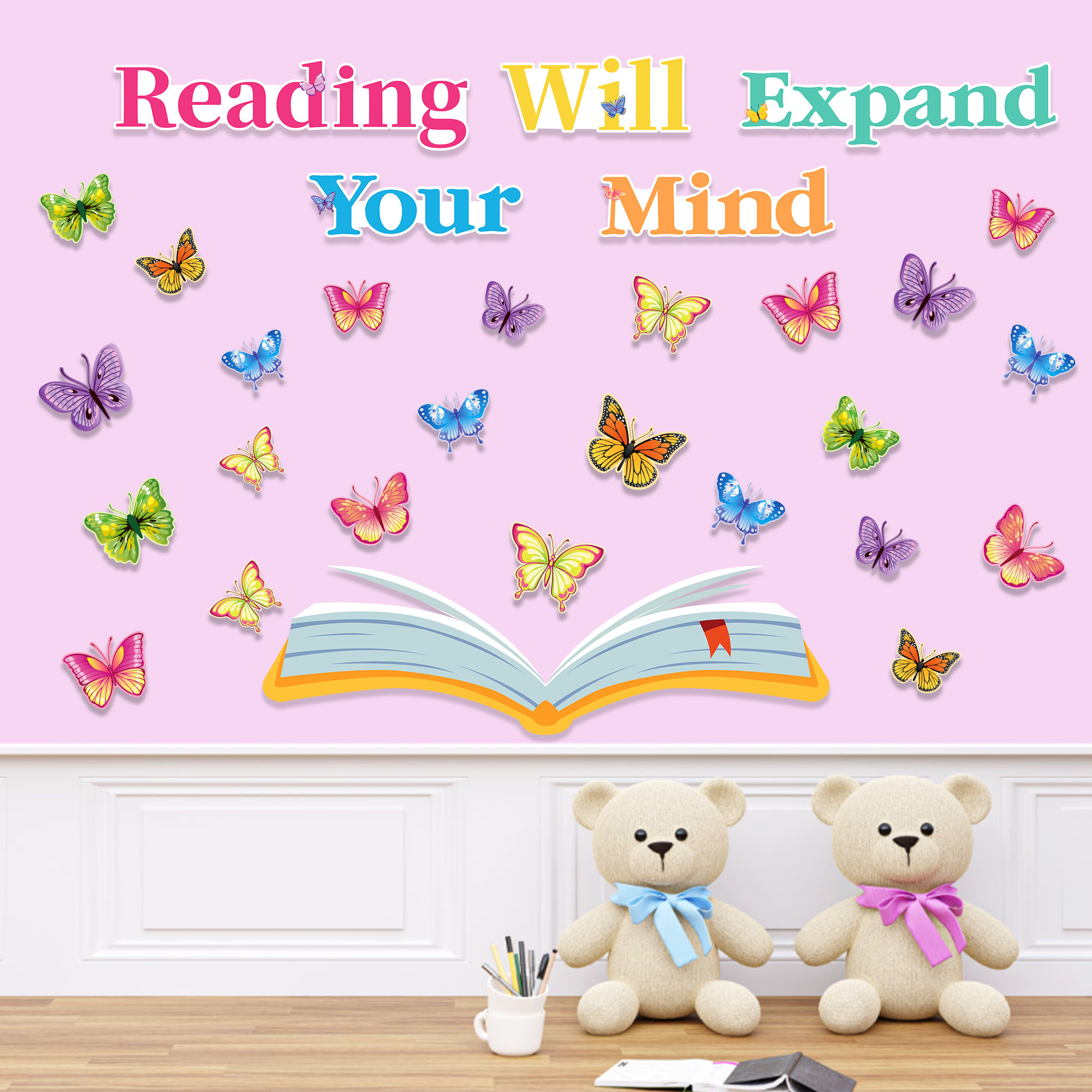 Huancai Reading Will Expand Your Mind Cutouts Butterfly Paper Cut Outs for Spring Party Bulletin Board Classroom Wall Decoration