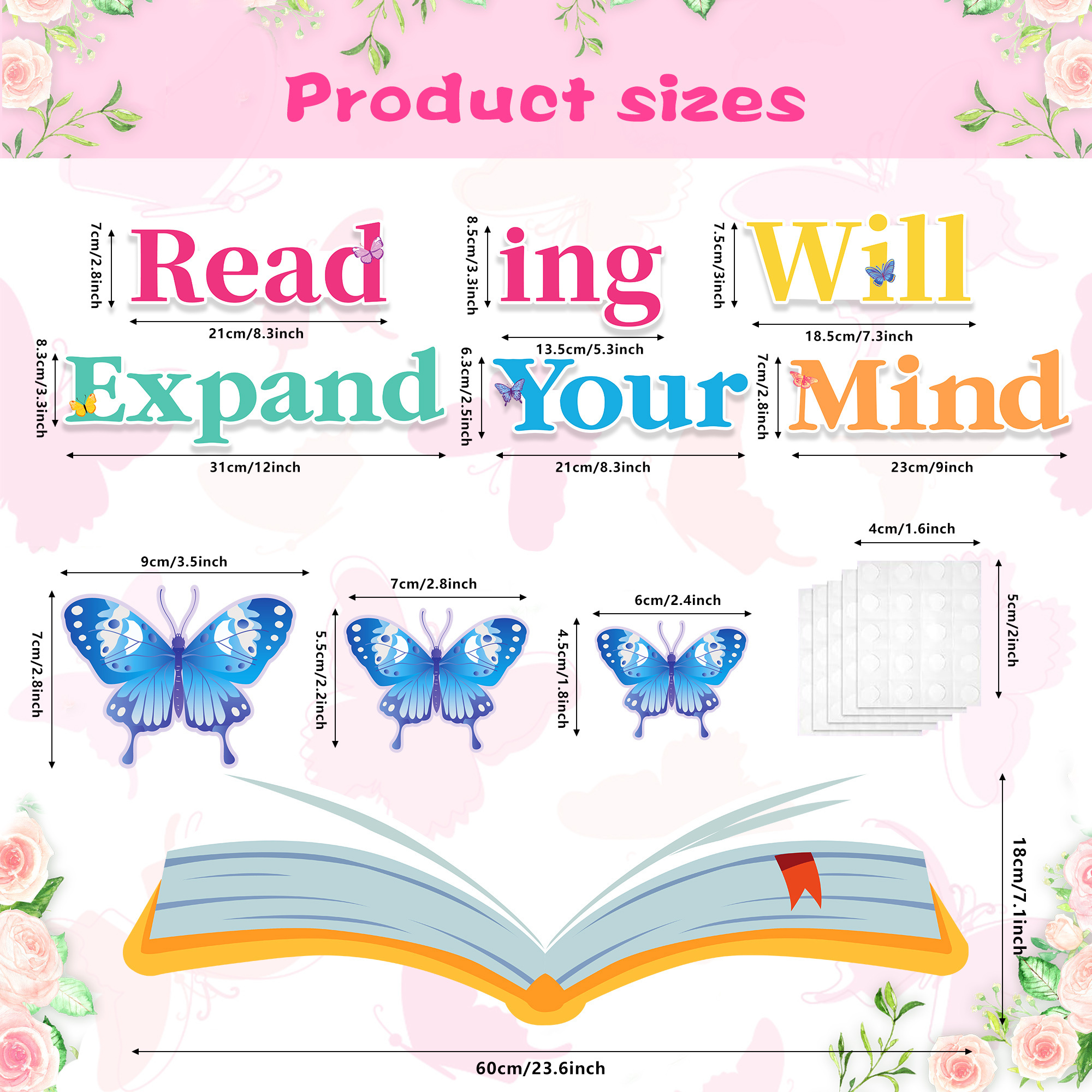 Huancai Reading Will Expand Your Mind Cutouts Butterfly Paper Cut Outs for Spring Party Bulletin Board Classroom Wall Decoration