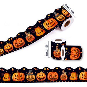 Huancai Halloween Pumpkin Bulletin Board Border Trim Stickers Roll Self Adhesive Decals for School Classroom Party Supplies