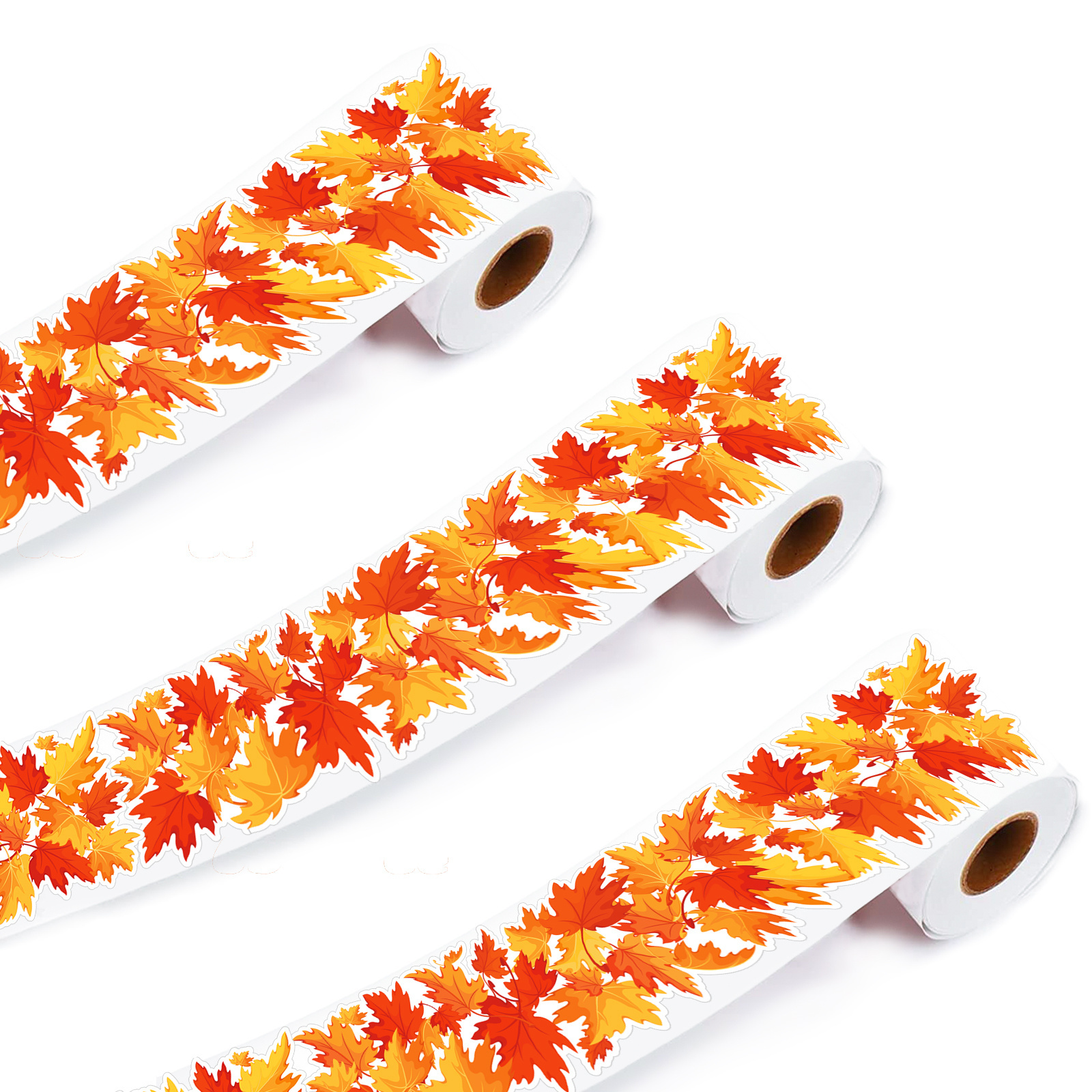 Huancai Autumn Maple Leaves Bulletin Board Border Trim Fall Stickers Roll Self Adhesive Decals for Thanksgiving Party Supplies