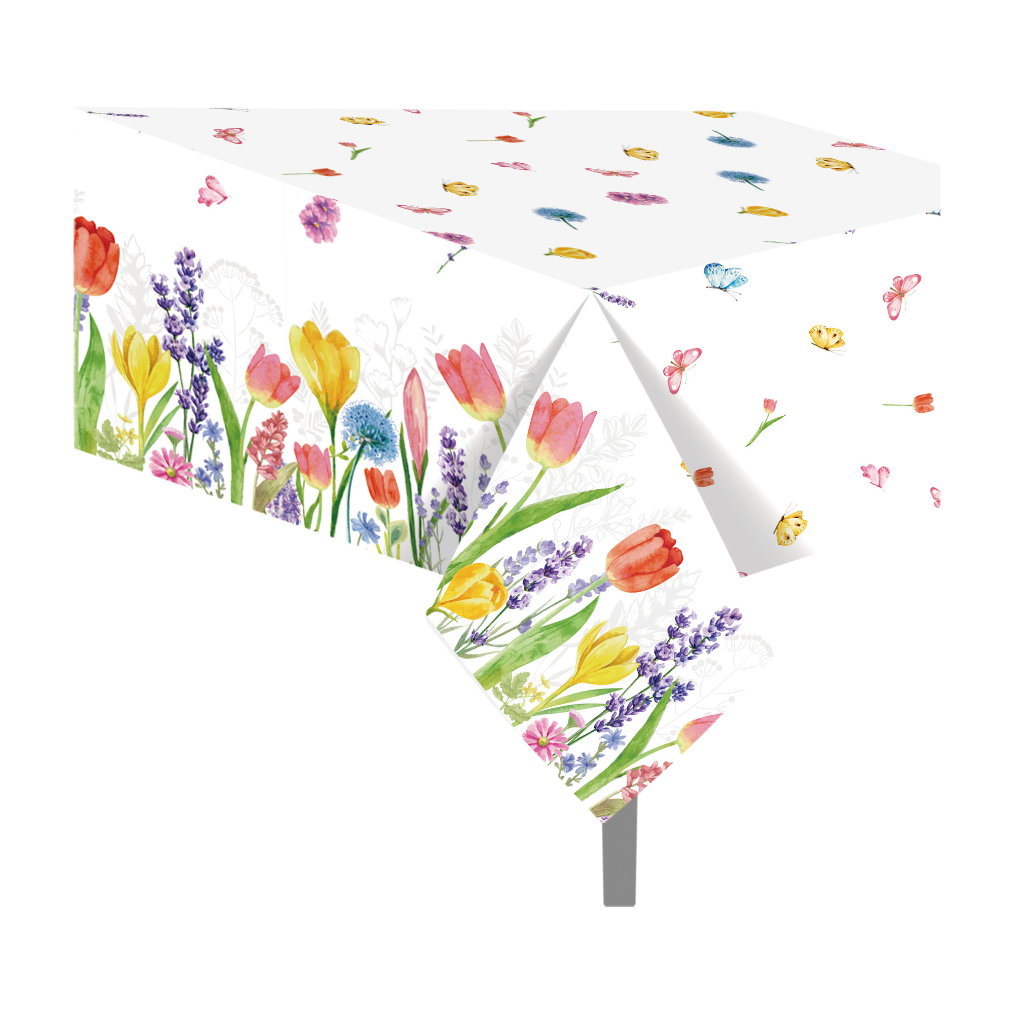 ZB298 Spring Tulip Plastic Tablecloth Floral Butterfly Watercolor Table Cloth Table Cover for Spring Outdoor Party Decoration