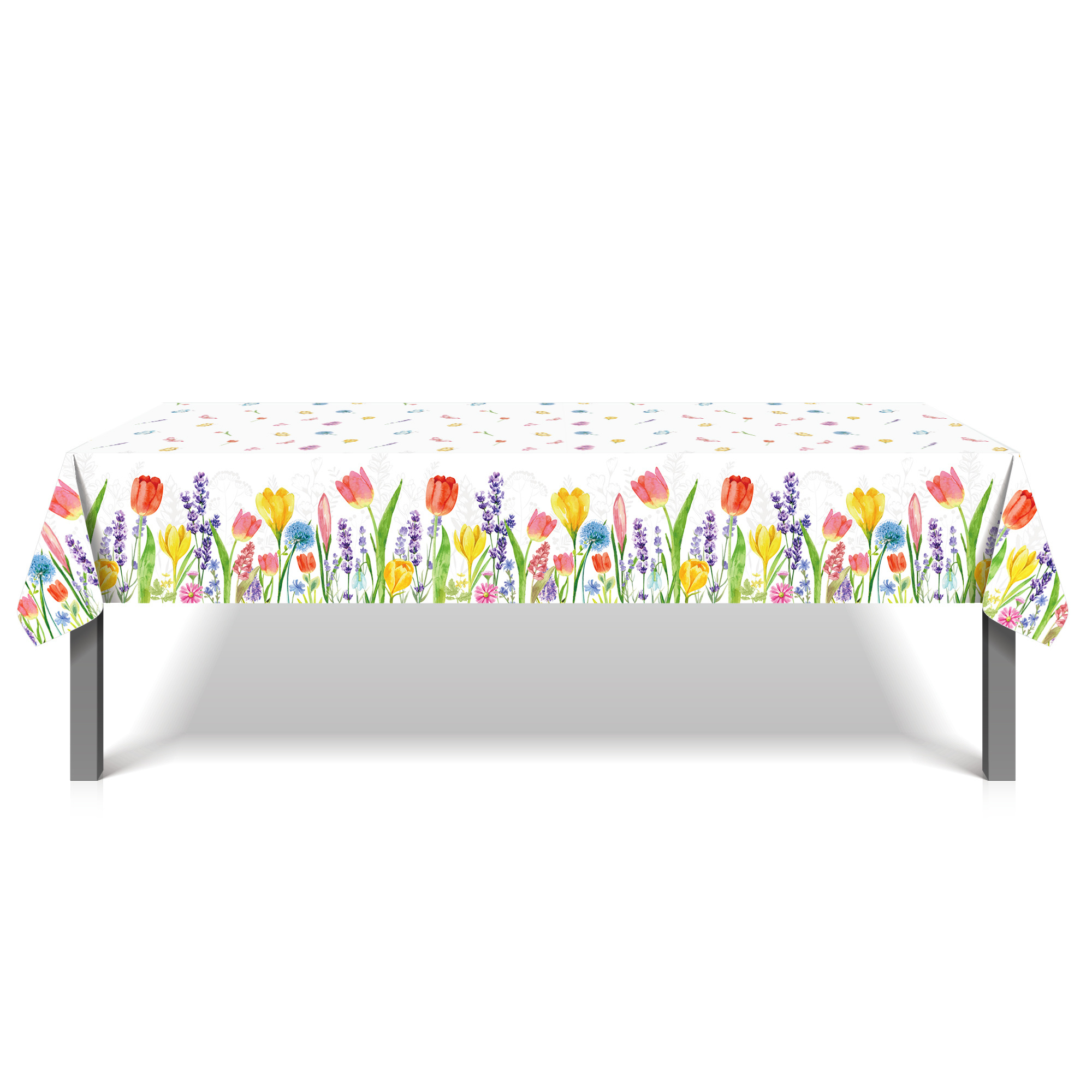 ZB298 Spring Tulip Plastic Tablecloth Floral Butterfly Watercolor Table Cloth Table Cover for Spring Outdoor Party Decoration