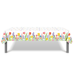 ZB298 Spring Tulip Plastic Tablecloth Floral Butterfly Watercolor Table Cloth Table Cover for Spring Outdoor Party Decoration