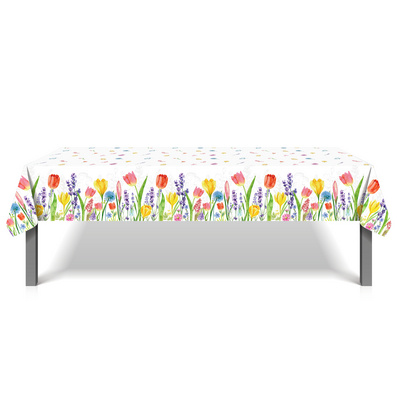 ZB298 Spring Tulip Plastic Tablecloth Floral Butterfly Watercolor Table Cloth Table Cover for Spring Outdoor Party Decoration