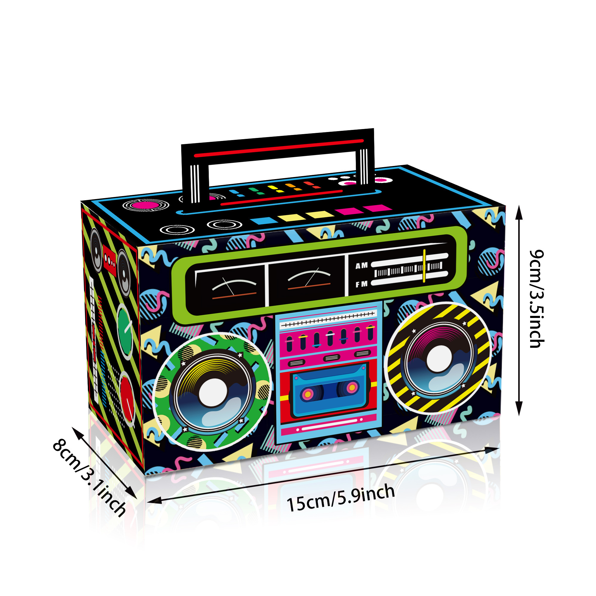 Huancai 80s novelty boom favor box retro radio cassette candy treat boxes paper gift cake goodies box for Hip Hop party supplies