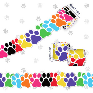 JT051 Paw Print Bulletin Board Borders Colorful Paw Prints Border Design Paper for Classroom Blackboard Decoration