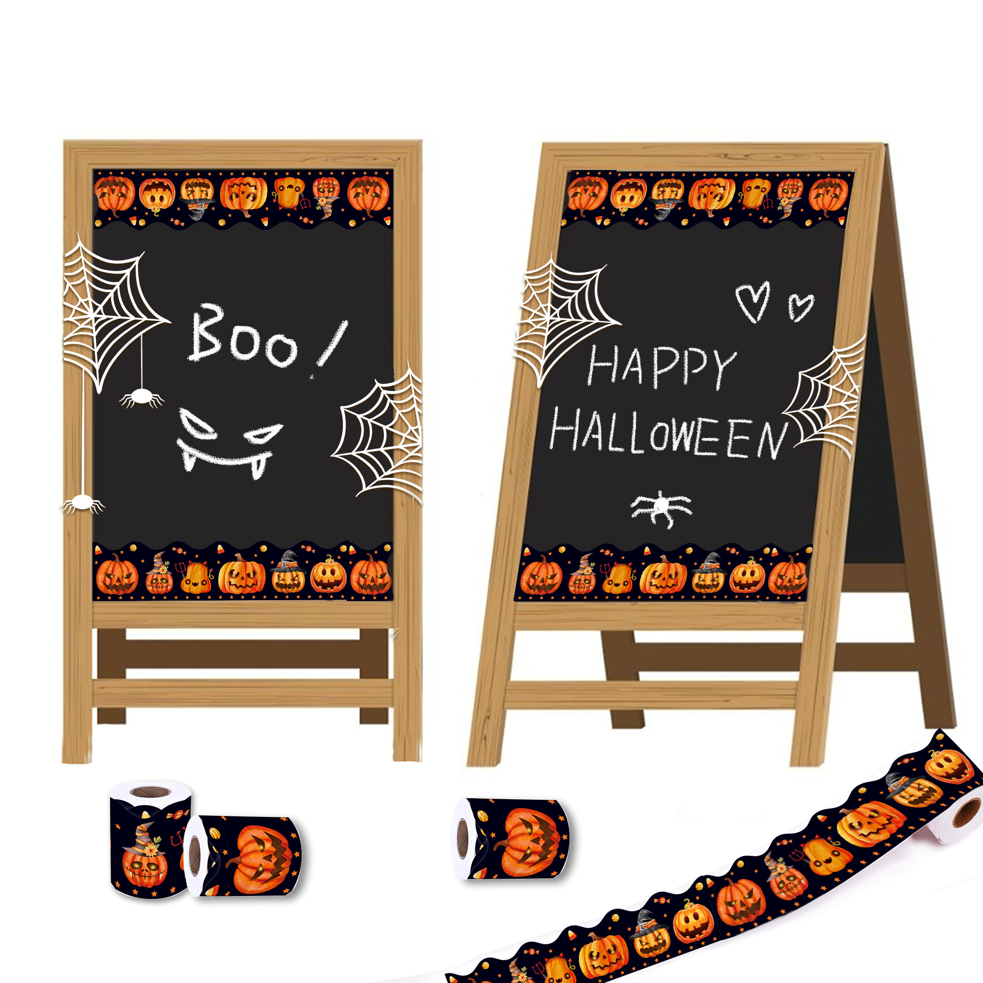 Huancai Halloween Pumpkin Bulletin Board Border Trim Stickers Roll Self Adhesive Decals for School Classroom Party Supplies