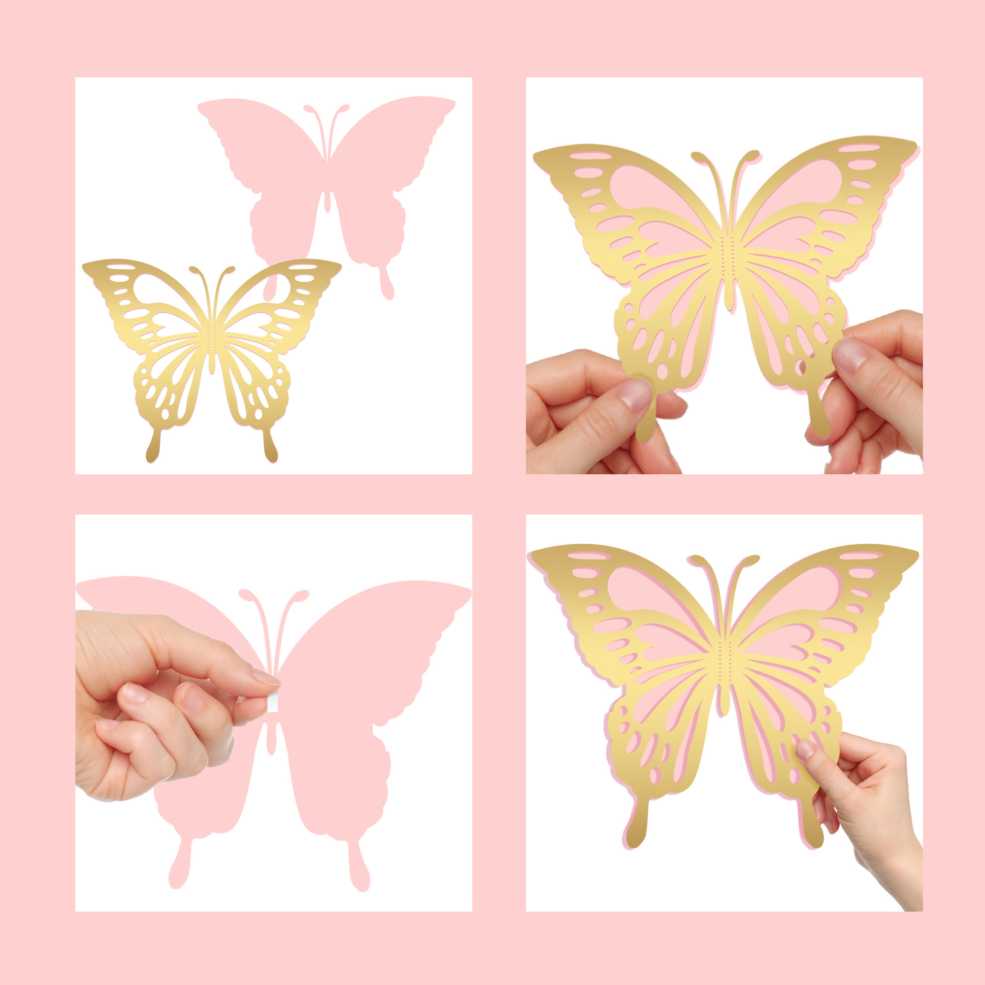 Huancai 3D Butterfly Paper Cutouts Gold Butterfly Wall Stickers Decals with Glue Points for Spring Party Bedroom Wedding Decor