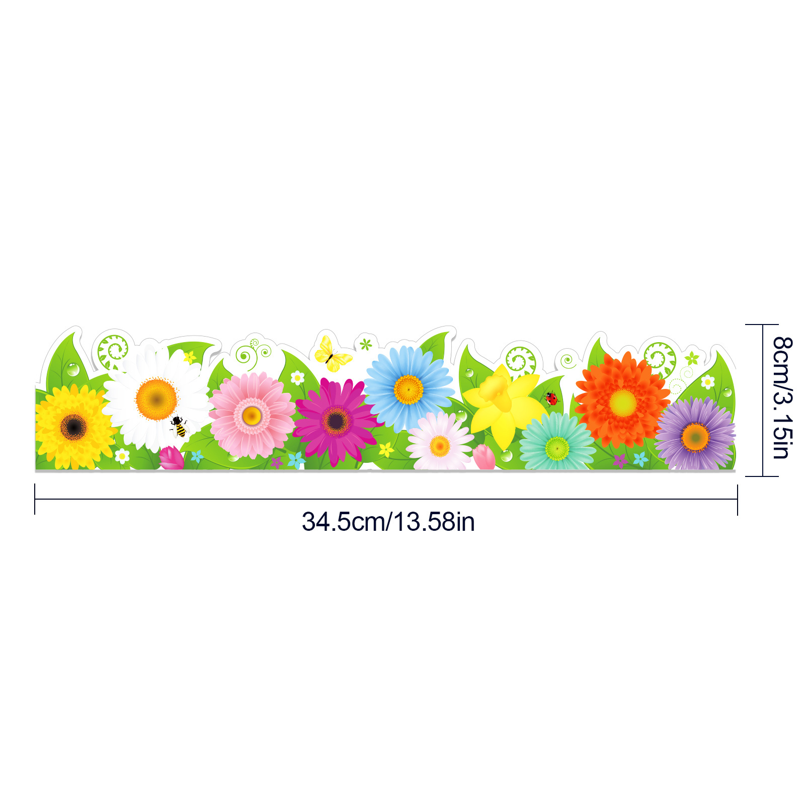 Huancai Spring Flowers Bulletin Board Border Chalkboard Trim Floral Stickers Roll Self Adhesive Decals for School Party Supplies