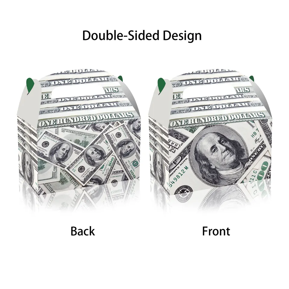 DD262 Money Theme Casino Birthday Party Decoration 100 Dollar Bill Design Funny Party Gift Paper Box with Handle