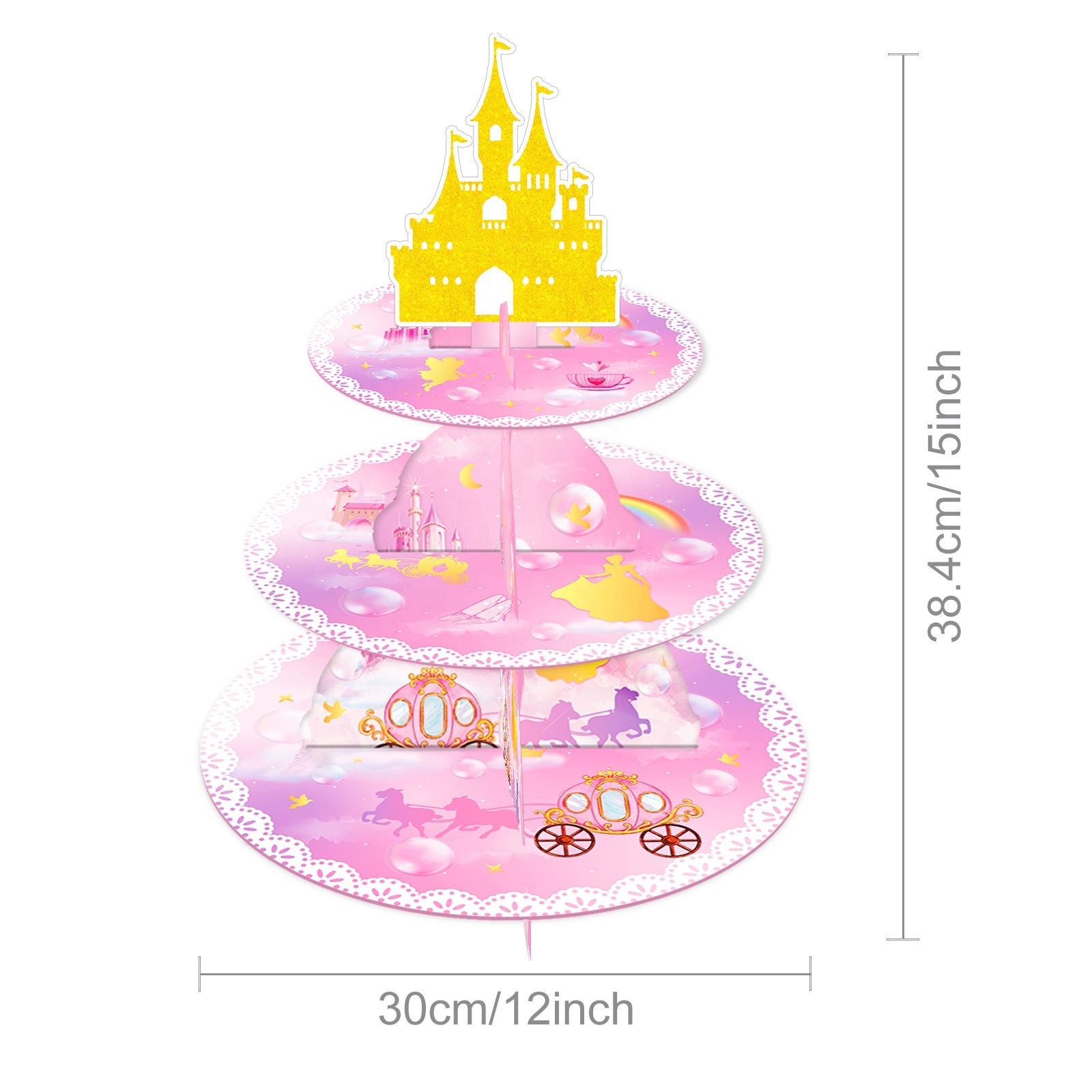 Huancai Princess Castle Cake Stand 3 Tier Cupcake Stand Dessert Holder Baby Shower Party Decor for Girls Birthday Party Supplies