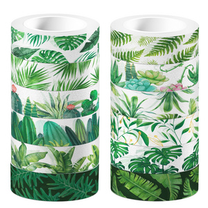 Huancai 12 Rolls Hawaiian Washi Tape Green Tropical Leaves Masking Tape Decorative Paper Sticker for Scrapbook Gift Wrapping DIY