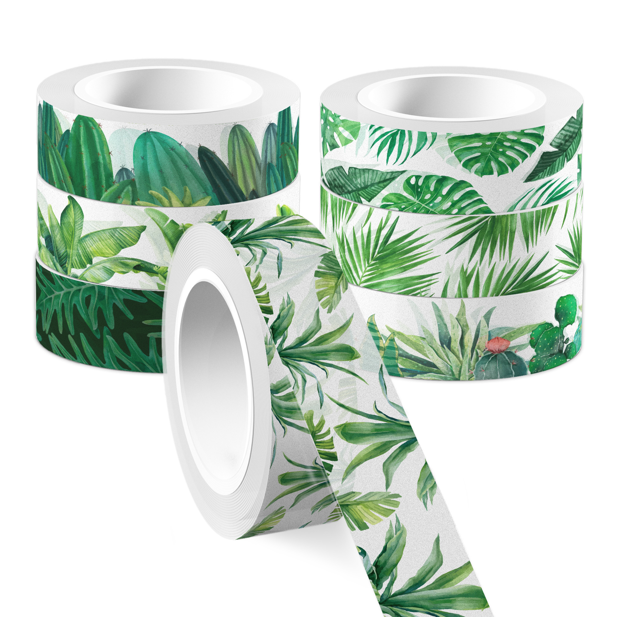 Huancai 12 Rolls Hawaiian Washi Tape Green Tropical Leaves Masking Tape Decorative Paper Sticker for Scrapbook Gift Wrapping DIY