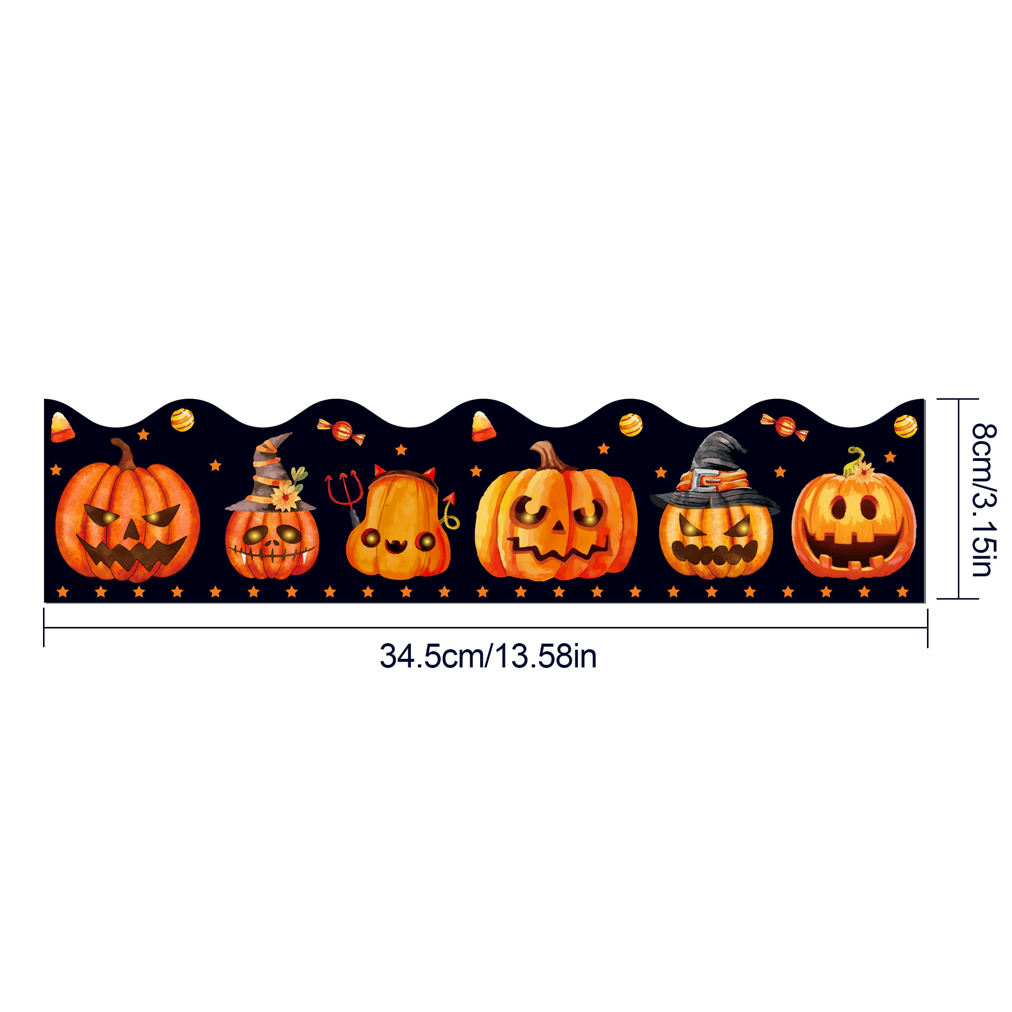 Huancai Halloween Pumpkin Bulletin Board Border Trim Stickers Roll Self Adhesive Decals for School Classroom Party Supplies