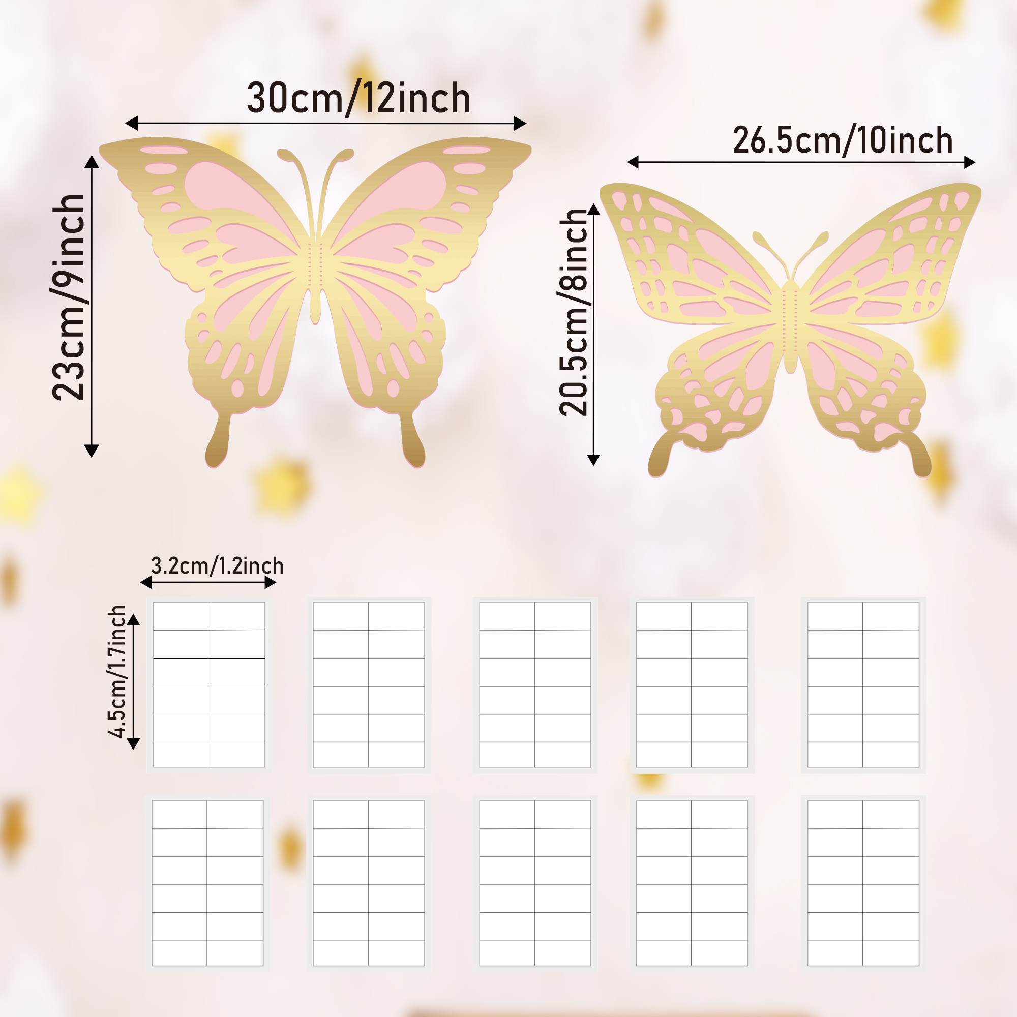 Huancai 3D Butterfly Paper Cutouts Gold Butterfly Wall Stickers Decals with Glue Points for Spring Party Bedroom Wedding Decor