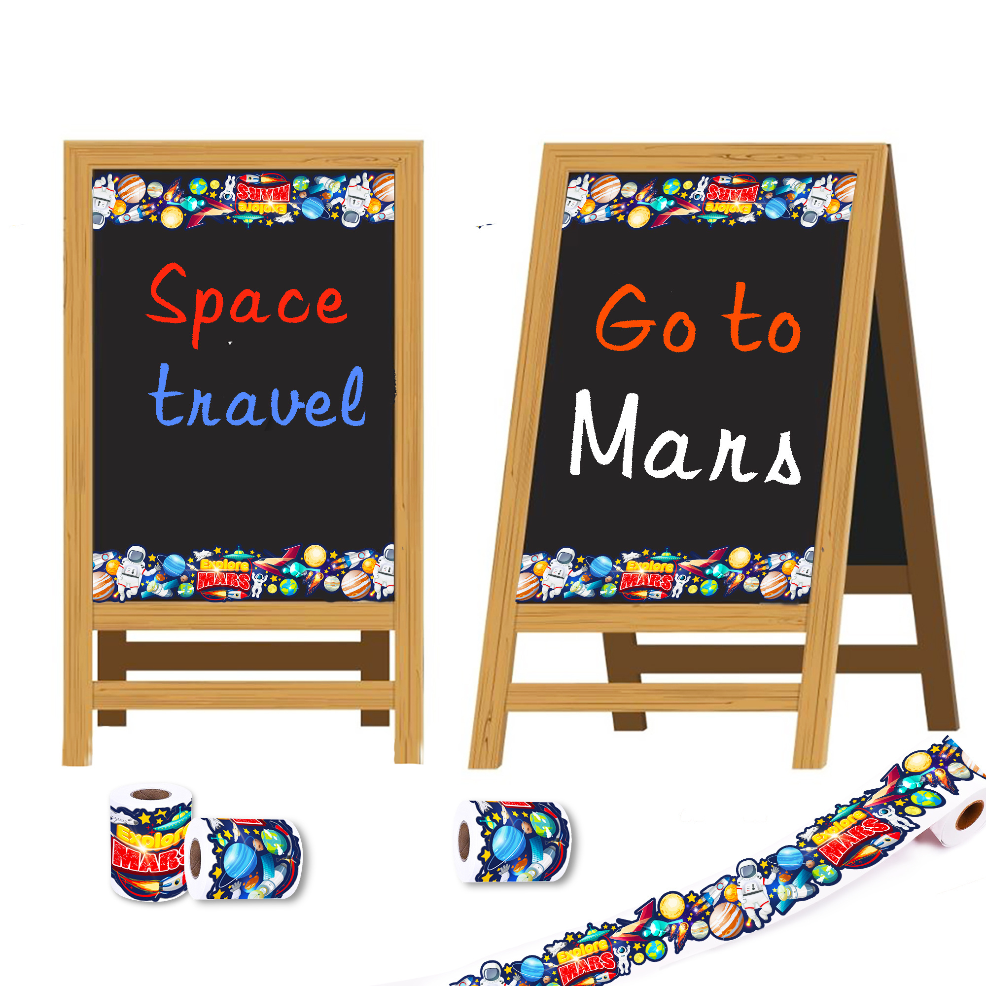 Huancai Outer Space Bulletin Board Border Trim Stickers Roll Self Adhesive Decals for School Classroom Planet Party Supplies