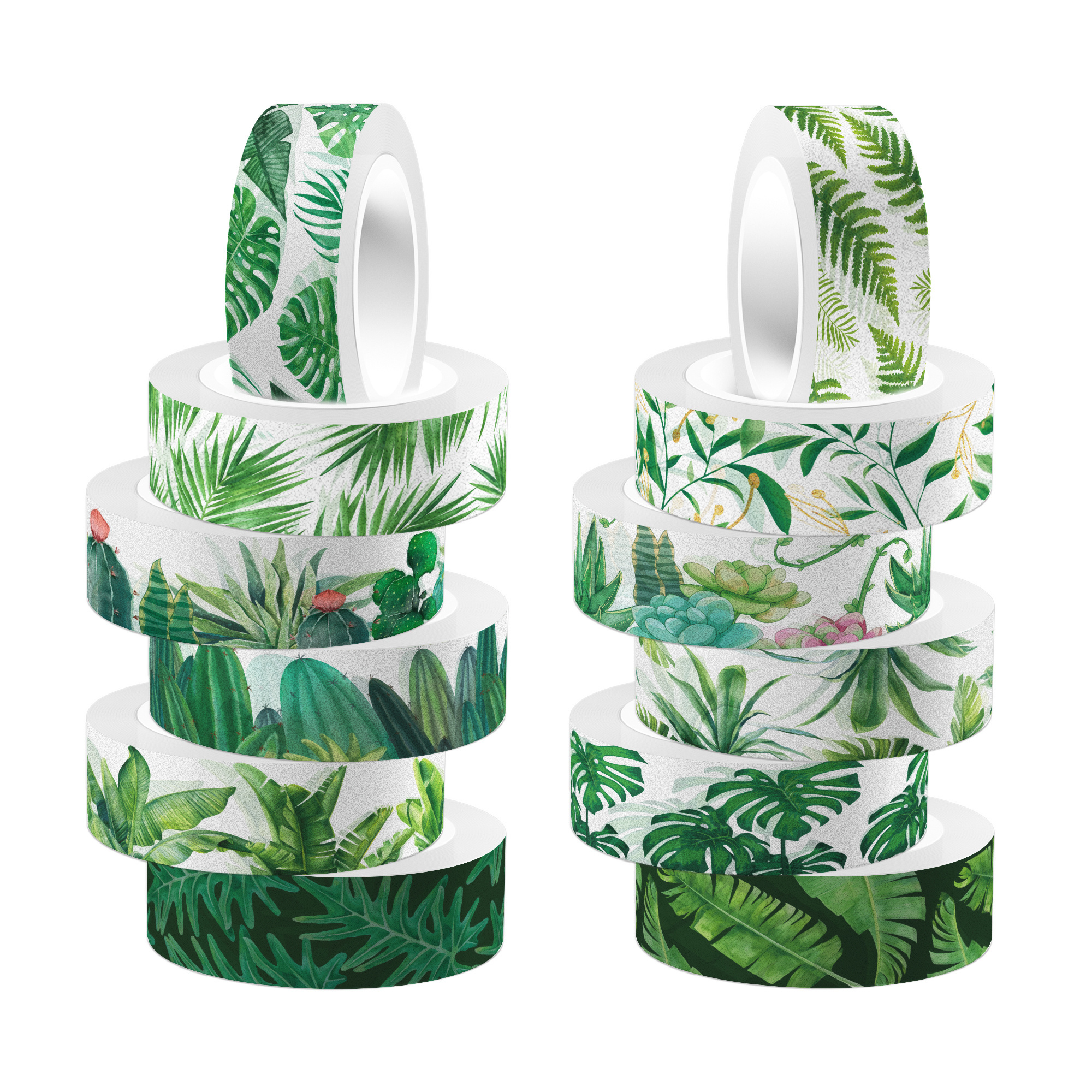 Huancai 12 Rolls Hawaiian Washi Tape Green Tropical Leaves Masking Tape Decorative Paper Sticker for Scrapbook Gift Wrapping DIY