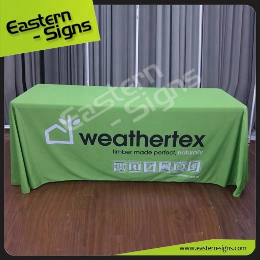 Wrinkle free machine washable table cover printed event table throw