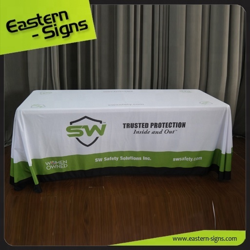 Wrinkle free machine washable table cover printed event table throw