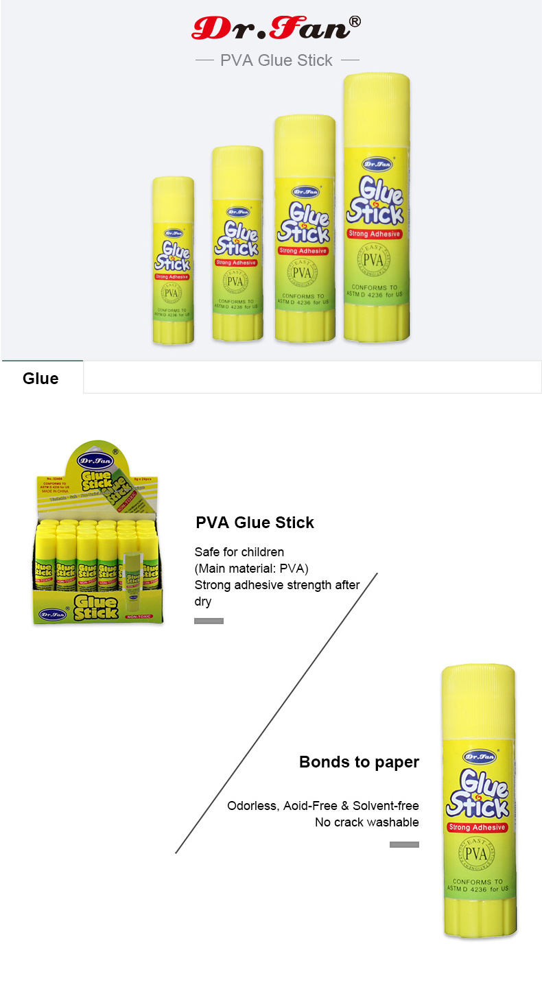 wholesale factory hot sale bulk white gray hair 36g pva pvp malaysia clear glue stick for office