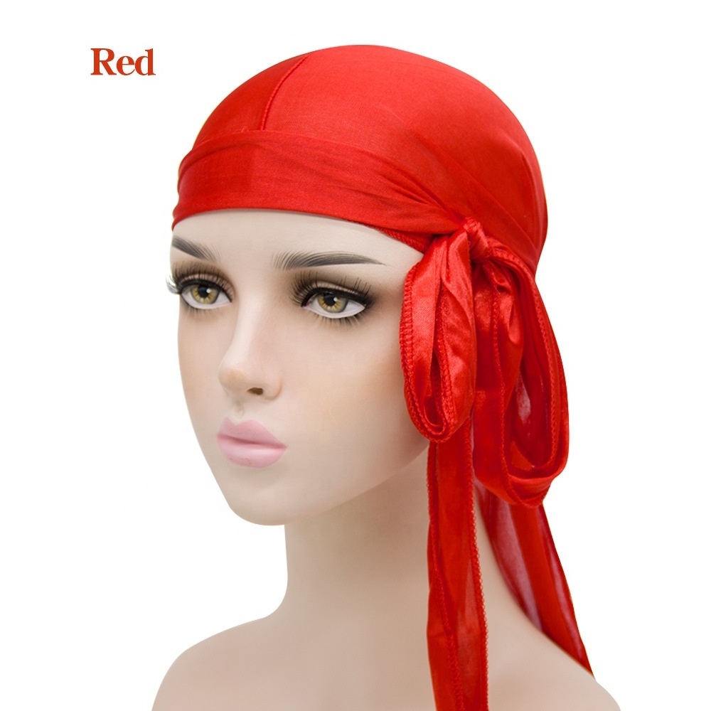 Eastsunshine Custom Silky Headwraps Solid Designer Satin Durags Waves with Long Tail Pour Hommes Durags Turban Head Cover Cap