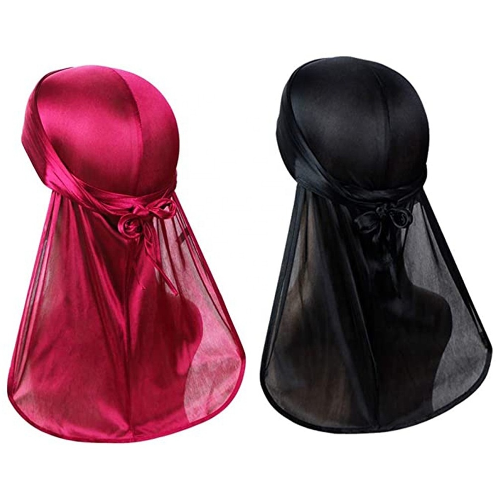 Eastsunshine Custom Silky Headwraps Solid Designer Satin Durags Waves with Long Tail Pour Hommes Durags Turban Head Cover Cap