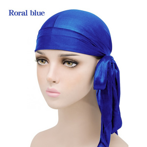 Eastsunshine Custom Silky Headwraps Solid Designer Satin Durags Waves with Long Tail Pour Hommes Durags Turban Head Cover Cap