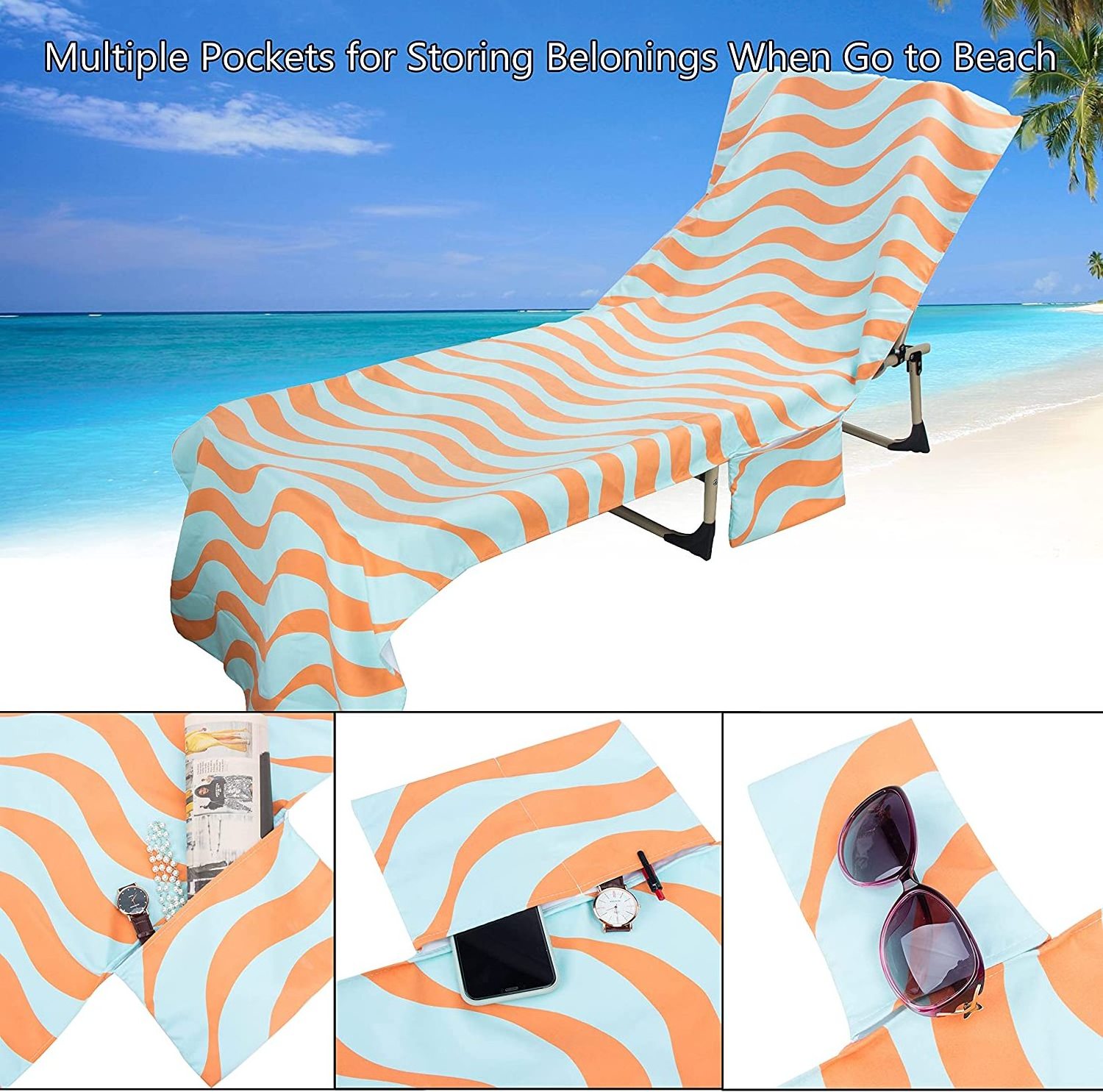 Eastsunshine OEM sunbed cover fitted beach towel microfiber beach towel lounge chair cover