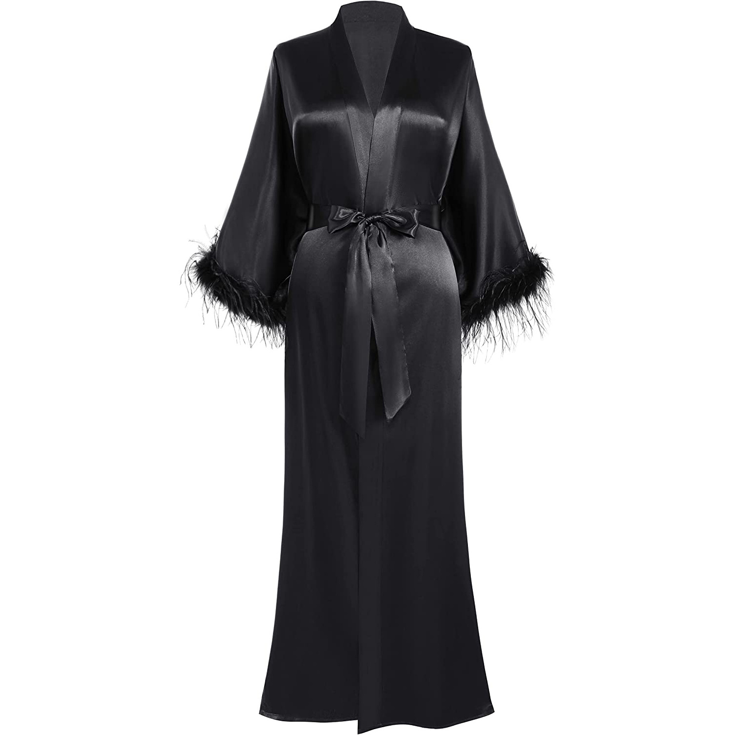 Hot Selling Customized Ladies  Pure Satin Fur Robe / Sleepwear Ladies