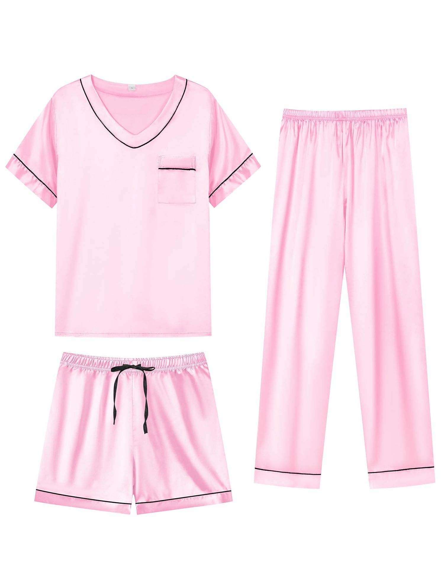 Wholesale Silk Satin Pink Bamboo Cotton Sleepwear Modal Pants Shorts 3pcs Sets Cozy Loungewear Pyjamas Pjs Pajamas For Women