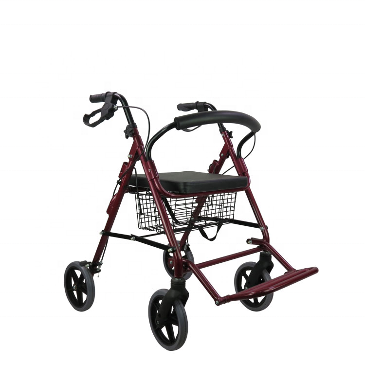 Lightweight Seat Walker Portable Shopping Cart for Elderly Aluminum Rollator Walker with Seat