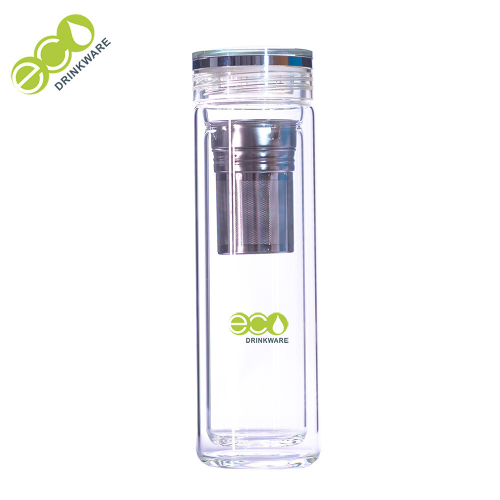 No minimum personalized  BPA free GA7000  double  wall borosilicate infuser  glass drinking water bottle with tea infuser flask