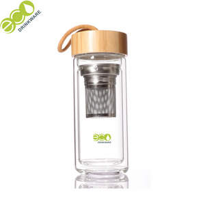 BPA free  double wall borosilicate glass bottles wholesaler glass water/coffee/tea/juice