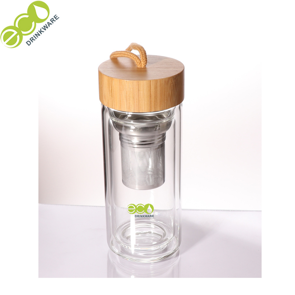 BPA free  double wall borosilicate glass bottles wholesaler glass water/coffee/tea/juice