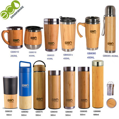 GB8060 500ML/17OZ Natural Stainless Steel bamboo water bottle Vacuum Insulated infuser bamboo thermos Wholesale