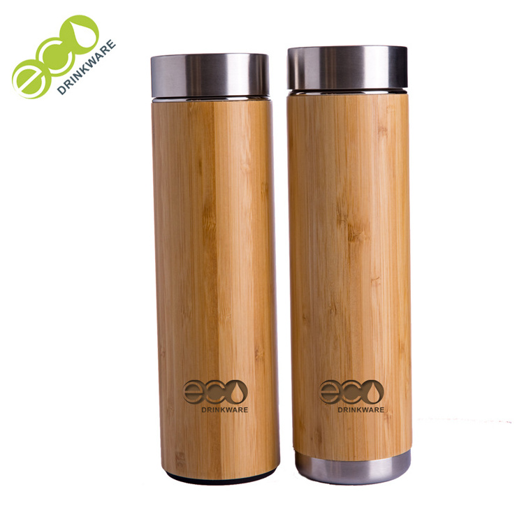 GB8060 500ML/17OZ Natural Stainless Steel bamboo water bottle Vacuum Insulated infuser bamboo thermos Wholesale