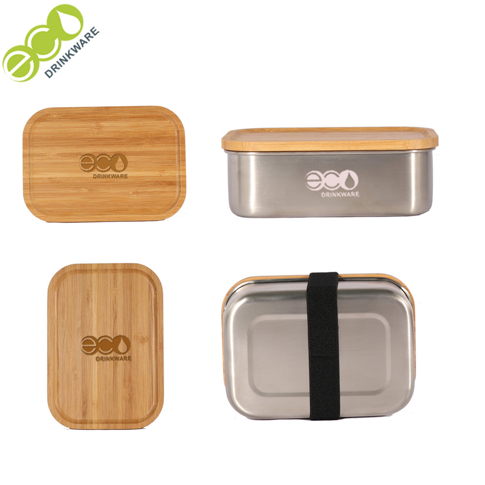 GF004  food grade  plastic free Eco-friendly bamboo lid Stainless steel food storage container  lunch box bento box wholesale