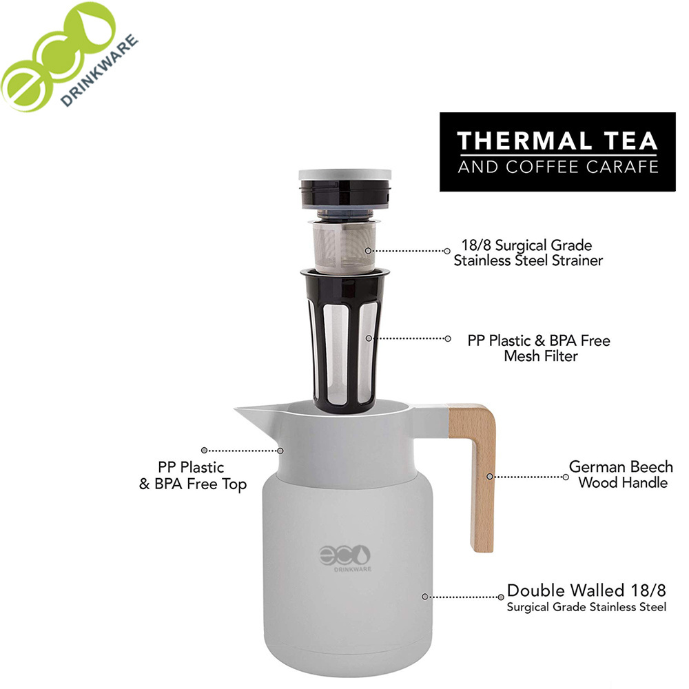 GT006 Double Wall Vacuum 304 Stainless Steel Thermos Vacuum Carafe Flask Insulated Pot Thermal Pot  teapot with infuser