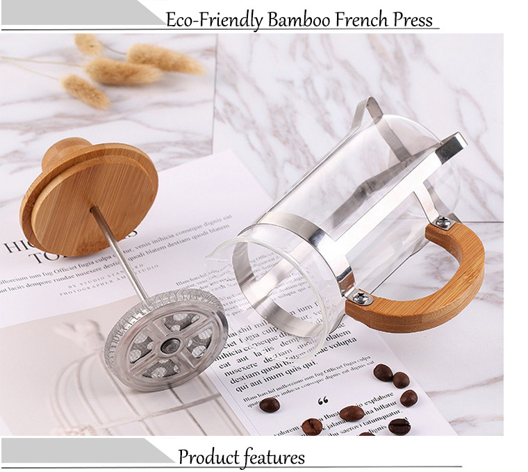 New Styles Glass Portable Bamboo French Press With Handle