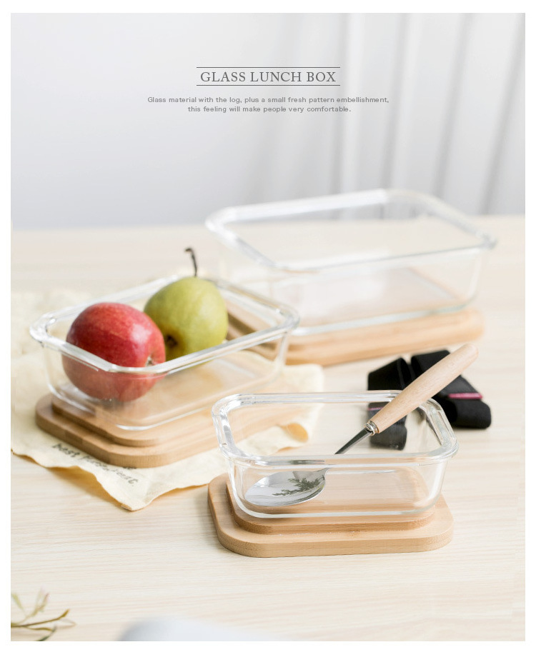 Stocked customized logo leakproof Microwave Oven Safe high Borosilicate Glass Lunch Box  Food Container with Bamboo Lid