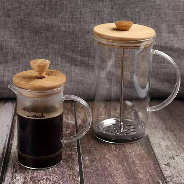 400ML borosilicate acid glass bamboo lid French press, coffee pot