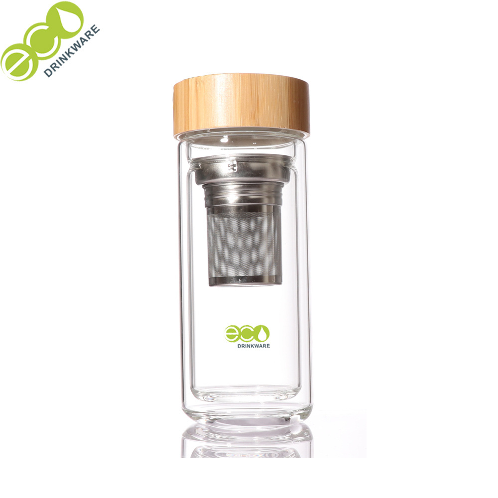 BPA free  double wall borosilicate glass bottles wholesaler glass water/coffee/tea/juice