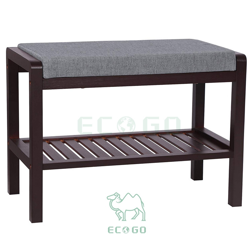 Bamboo Shoe Bench Rack with Cushion Upholstered Padded Seat Storage Shelf Bench for Entryway Bedroom Living Room Hallway Garage