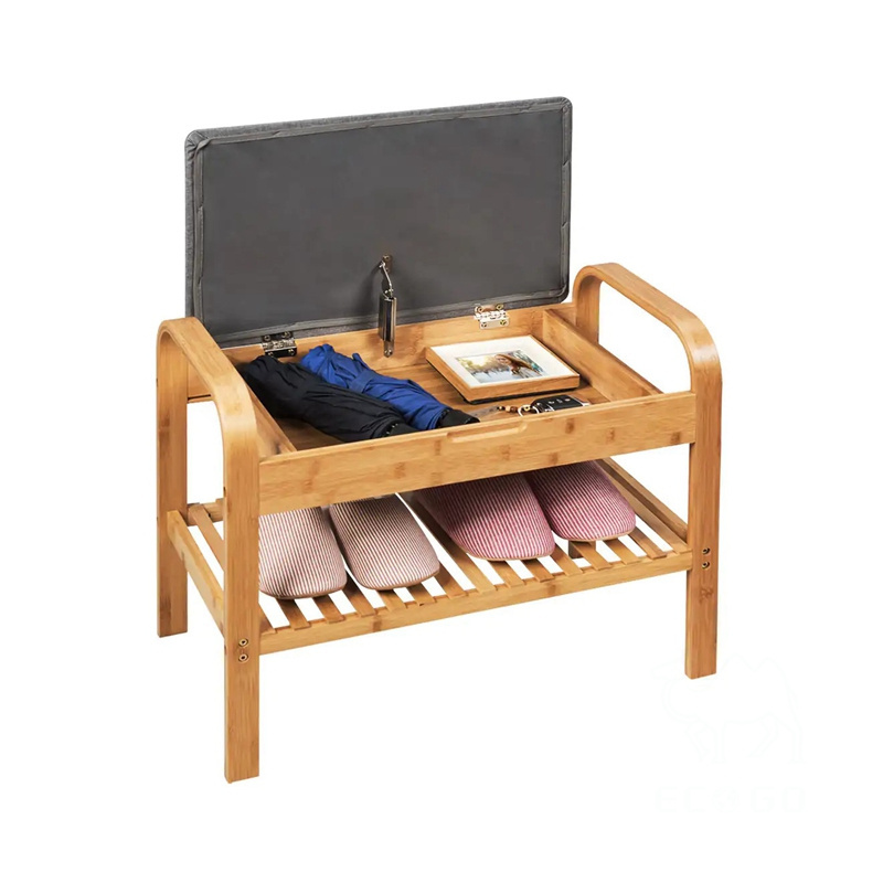 Bamboo Shoe Bench Seat for Entryway Bamboo Shoe Rack Organizer with Hidden Storage Space