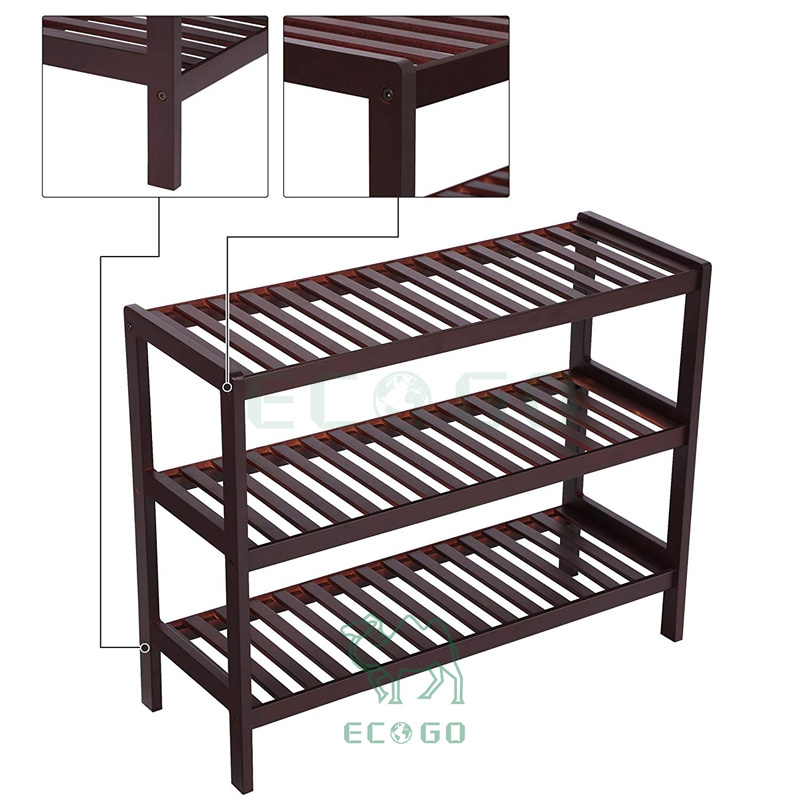 3 Tier Shoe Rack Bamboo Storage Shelf Sturdy Organizer Holds for Boots Heels Bag Holder Stand Organizer