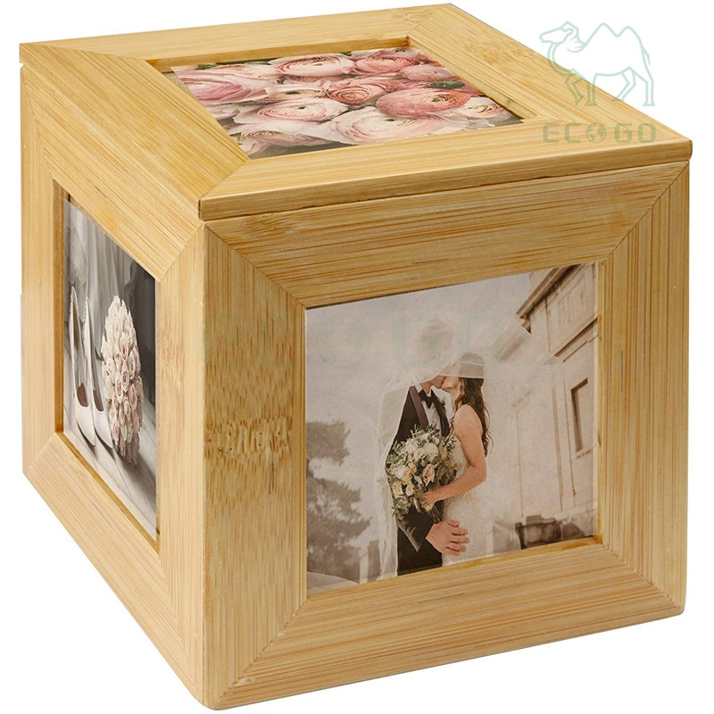 Charming Bamboo Photo Cube Picture Frame Box Photograph Box Wooden Photo Frame Decorative Box