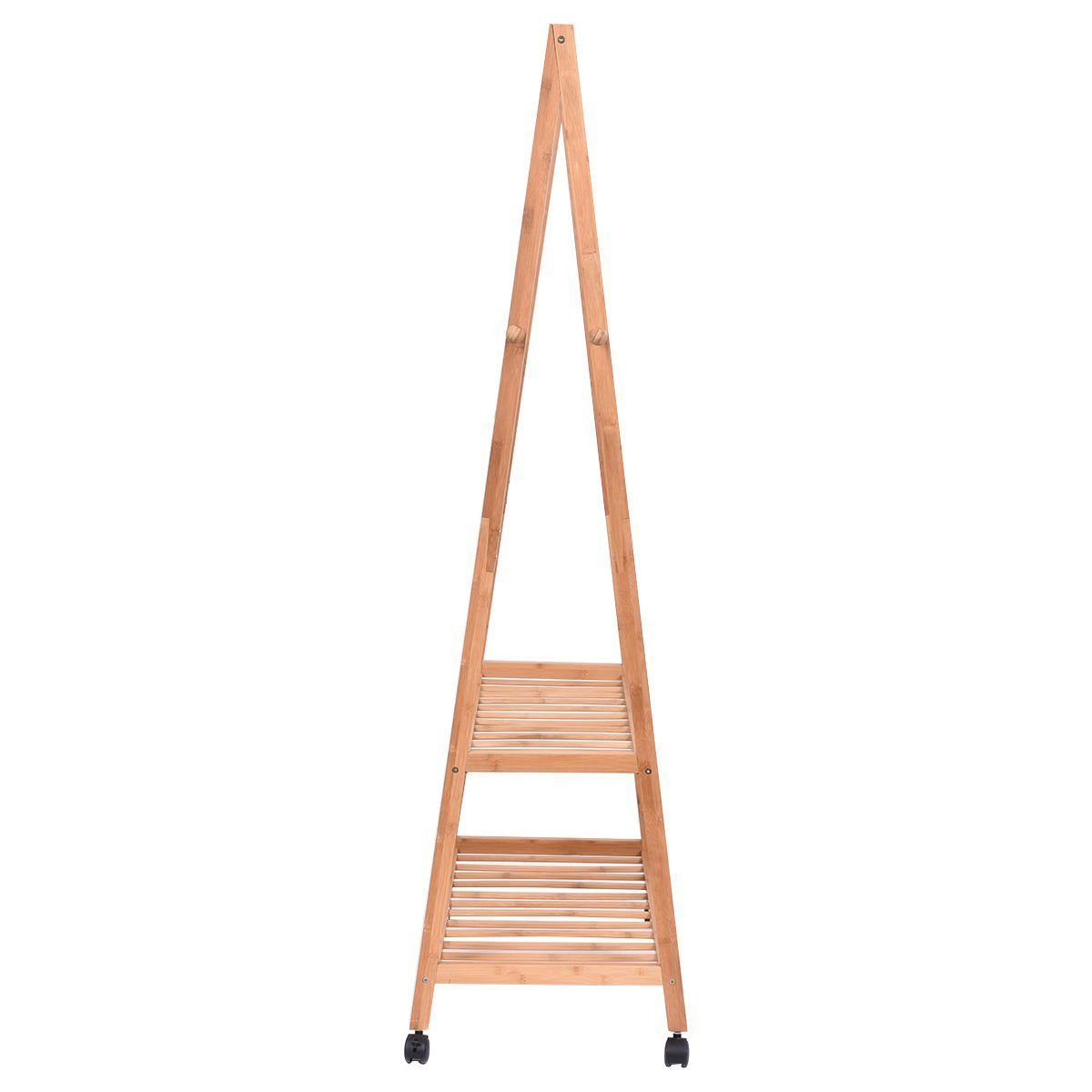 Eco-Friendly Bamboo Garment Rack 100%Natural Clothes Rack with 4 Coat Hook 2 Tire Shoe Clothes Storage Shelves