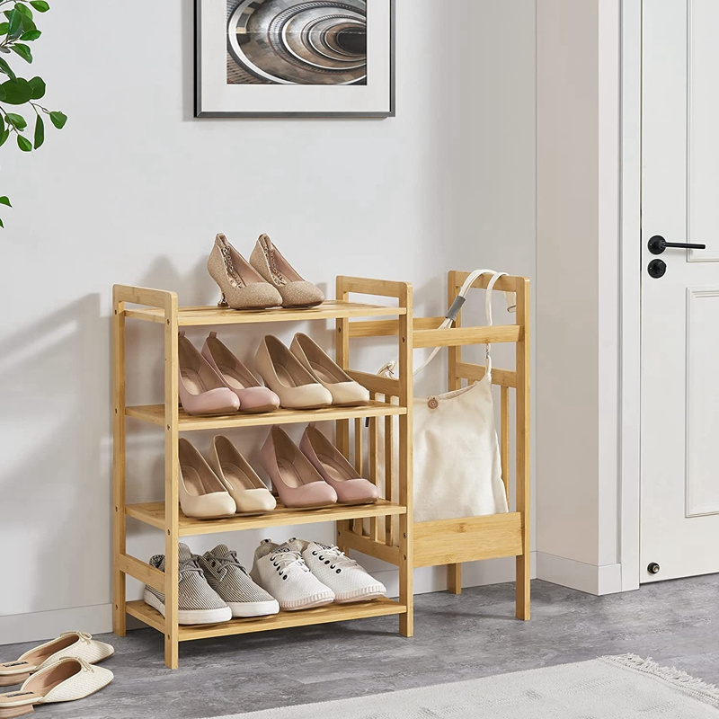 Bamboo Shoe Organizer Storage with Umbrella Holder Freestanding Shoe  Rack Shelf