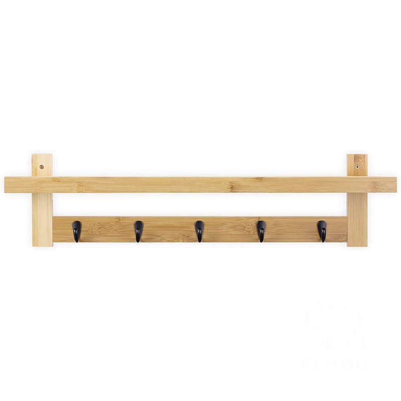 Coat Rack with Shelf Wall-Mounted Bamboo Coat Rack Wall Hooks Rack for Hanging Coat Hat