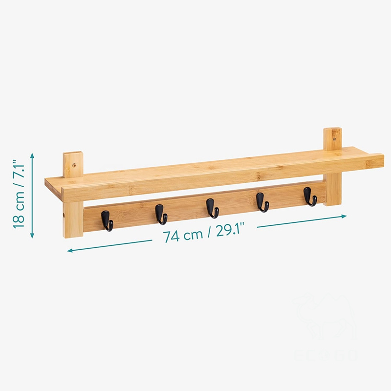 Coat Rack with Shelf Wall-Mounted Bamboo Coat Rack Wall Hooks Rack for Hanging Coat Hat